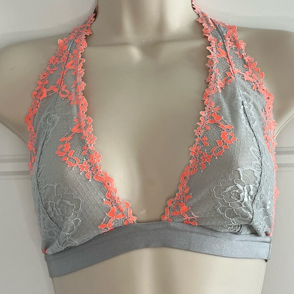 Free People Elle Halter Bralette Grey Combo Lace Large - Picture 3 of 8